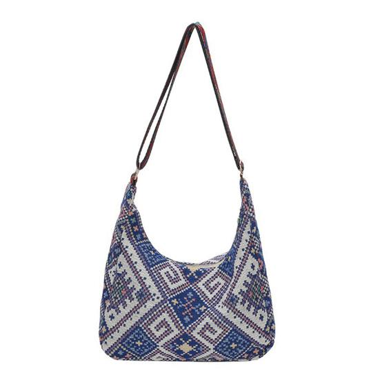 Women Ethnic Crossbody Bag Canvas Shoulder Bag with Adjustable Strap Multicolor Hobo