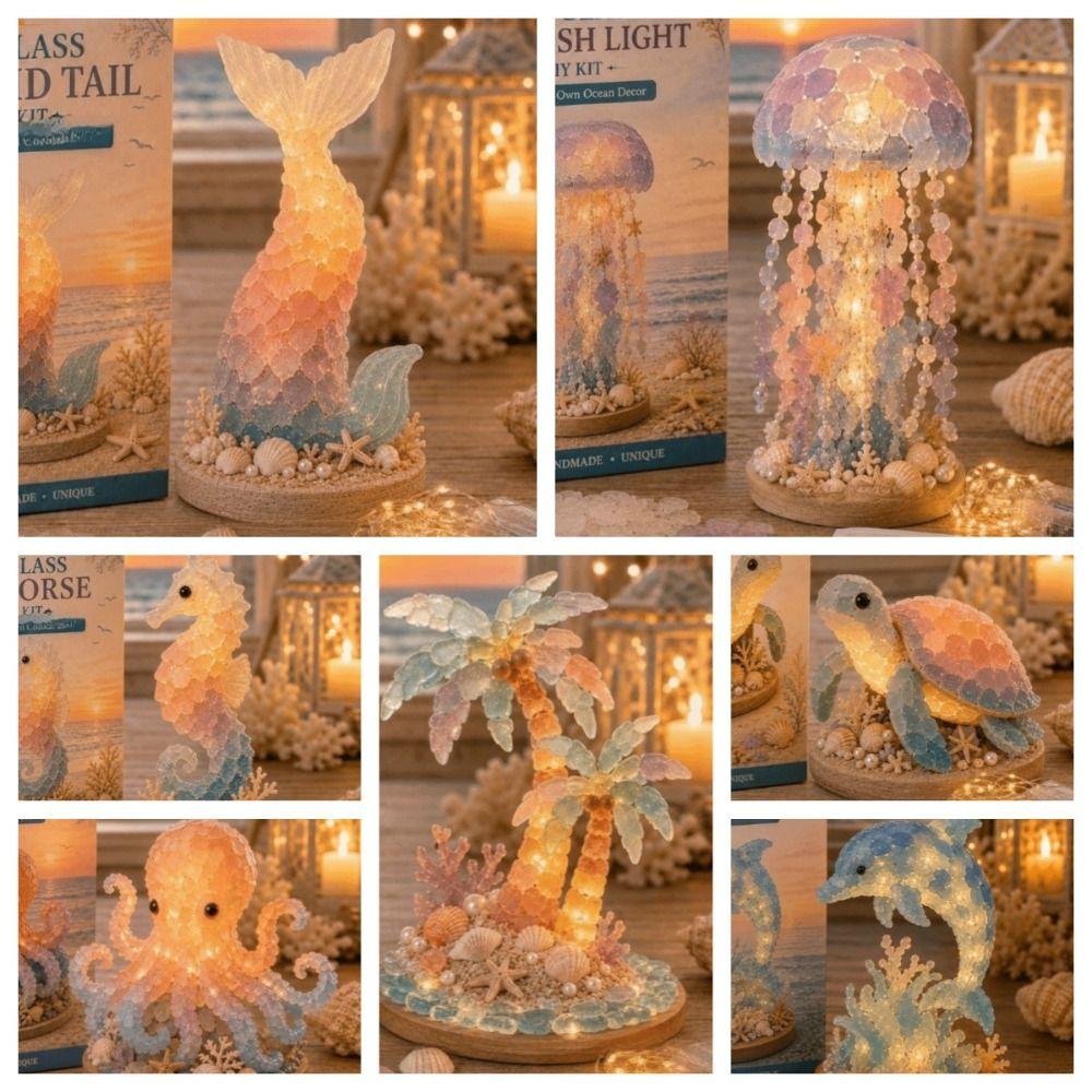 Handmade Sea Glass Art Kit Tortoise Jellyfish Sea Animals DIY Material Kit Home Decor