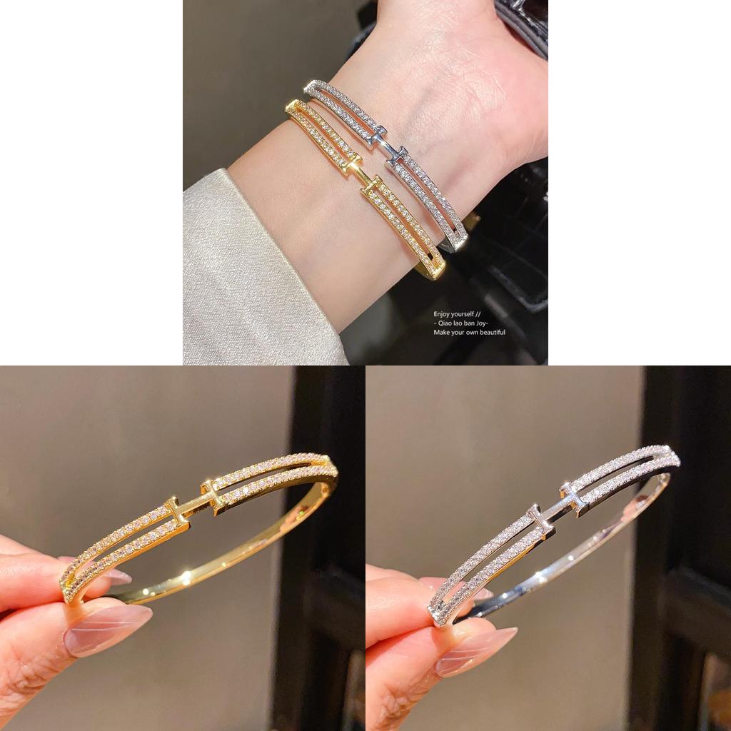 Bracciale Lettera H Placcato Oro 18k con Zirconi per Donna Gioielli Minimalisti alla Moda