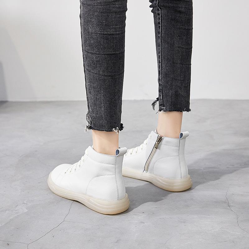 Leather soft-soled small short boots women's four-season soft leather high-top beef tendon sole beige women's boots soft-soled wear-resistant shoes 