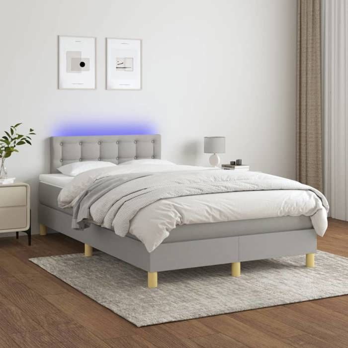 Cadre de lit avec matelas - Maison Exclusive - Gris clair - 120x190 cm - Bande LED
