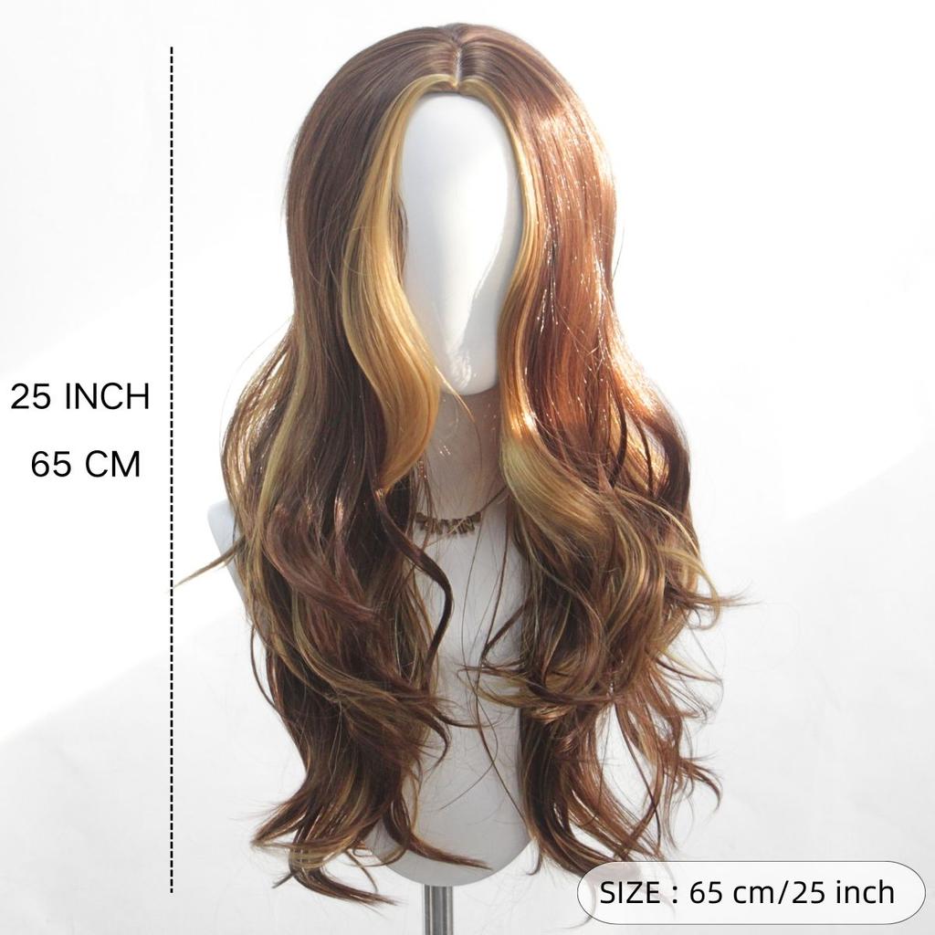 Brown Color-picked Long Curly Hair Mid-banged Chemical Fiber Synthetic Wig Holiday Party Birthday Party Daily Ware