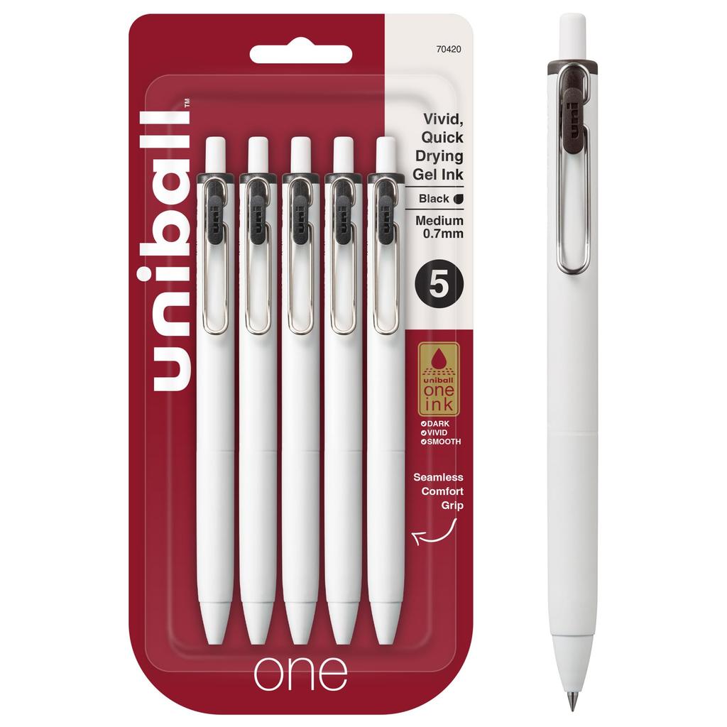 Uniball One Gel Pen 5 Pack Medium Black Pen Gel Ink Pen Office Supplies Uniball Ballpoint Color Gel Fine Smooth Writing Pen 0.7mm Pen, Pen, Pen, Pen,