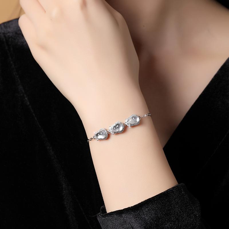 Natural Water Foam Jade Gourd Design Bracelet Women's S925 Sterling Silver Inlaid High-end Niche Temperament Simple