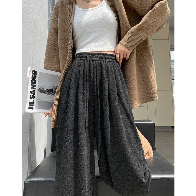 

Summer Women s High Waist Wide-Leg Straight Pants - Floor-Length Drape Casual Fit 2XL 135-150 lbs