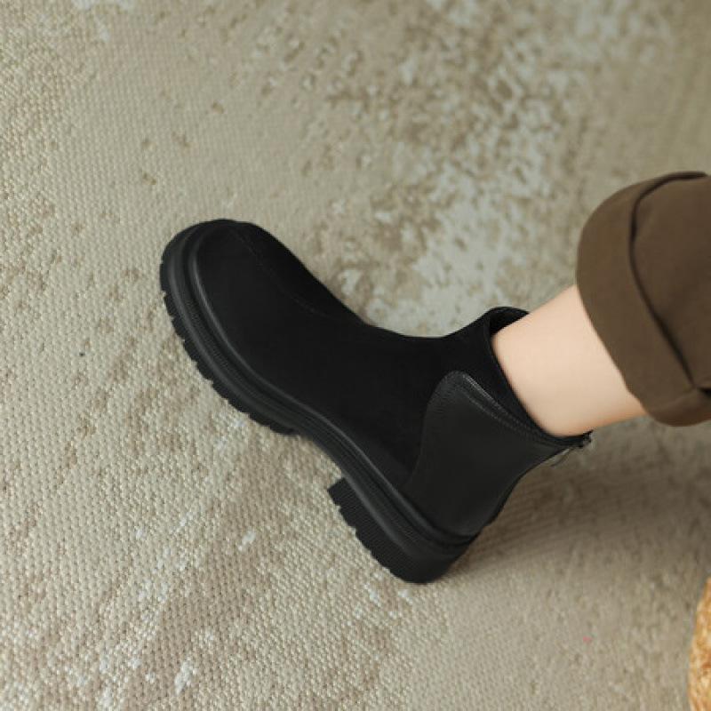 Herbst- und Winter-Plateau-Martin-Stiefel für Damen, mittelhoch, rutschfest, bequeme Damenstiefel, koreanische Version, Reißverschluss hinten, Lederstiefel, neu, mittelb