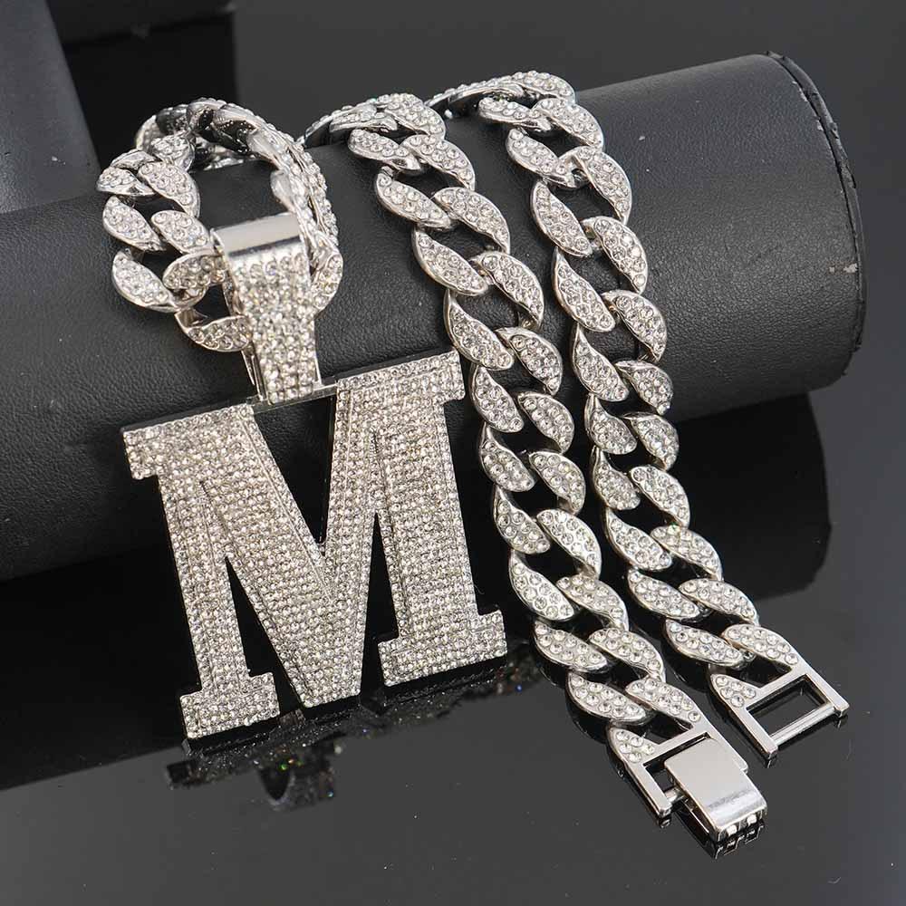 Hip Hop Full Diamond English Letter M Alloy Pendant Fashion Men's Trendy Accessories Hip Hop Accessories
