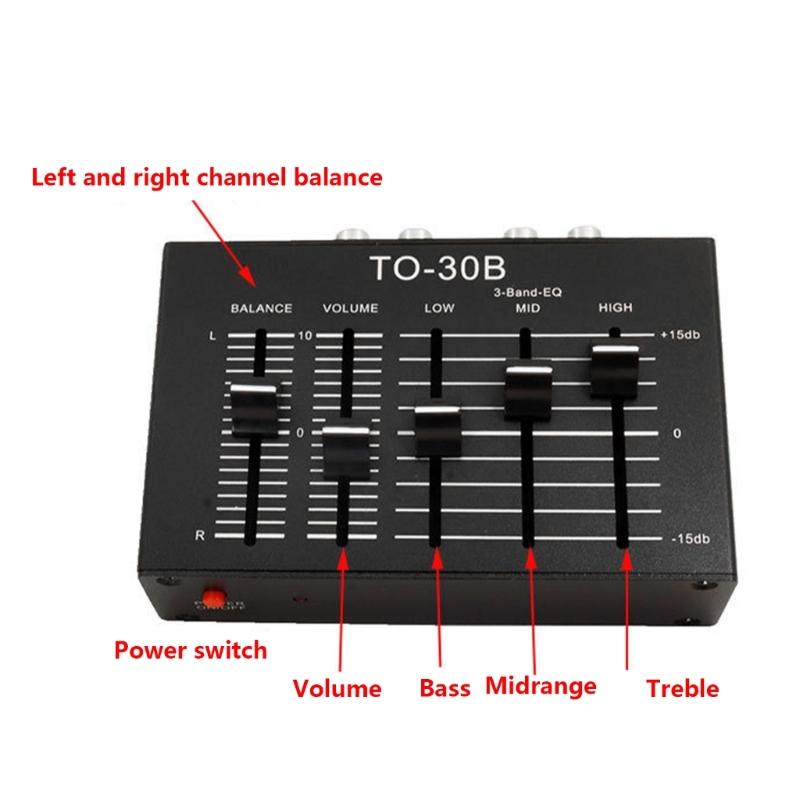 Tragbarer Stereo-Audio-Vorverstärker mit Bass-, Mitten- und Höhenregelung, Stummschaltung und Stereo-Balance-Regler