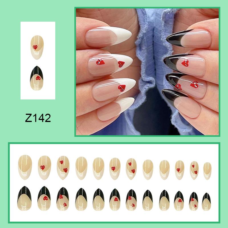 

24 шт. Накладные ногти для внешней торговли, миндальные ногти, черно-белые, с любовью, сердцебиением, эротические, накладные ногти, стиль горячей девушки, сладкие и классные, накладные ногти