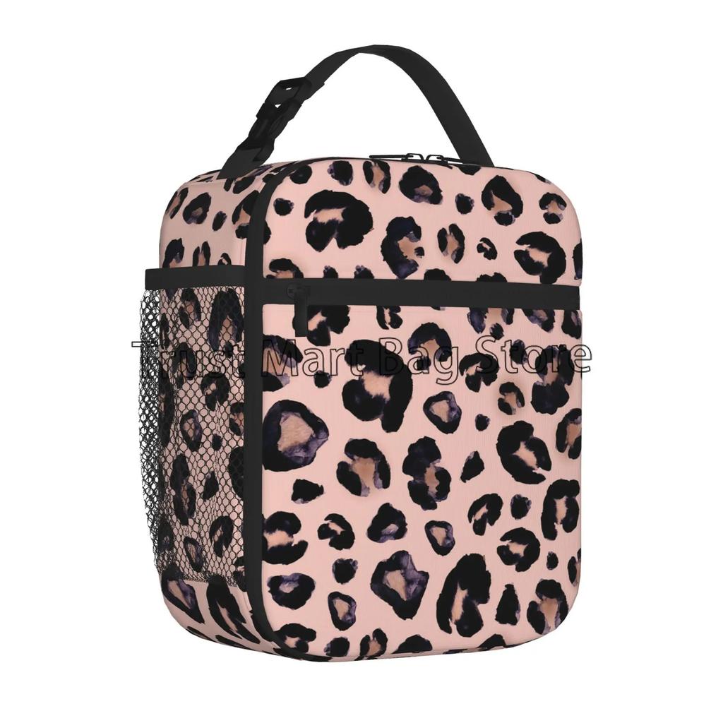 Leopard Print Lunch Bag Cheetah Pink  Lunch Box Reusable Portable Cooler Bento Tote for Adults Kids Work School Picnic