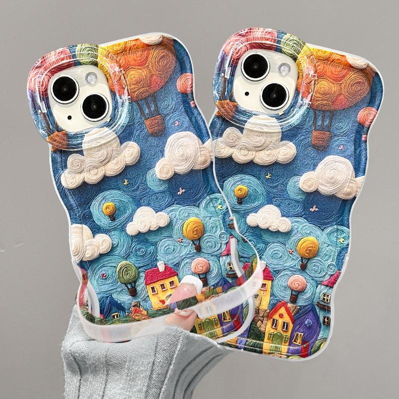 

Oil Painting House Suitable for Apple 16 Mobile Phone Case Xiaomi 15pro Double Bracket 13 Niche 14 Anti-fall 12 Silicone Xr Redmi K40/K40 Pro