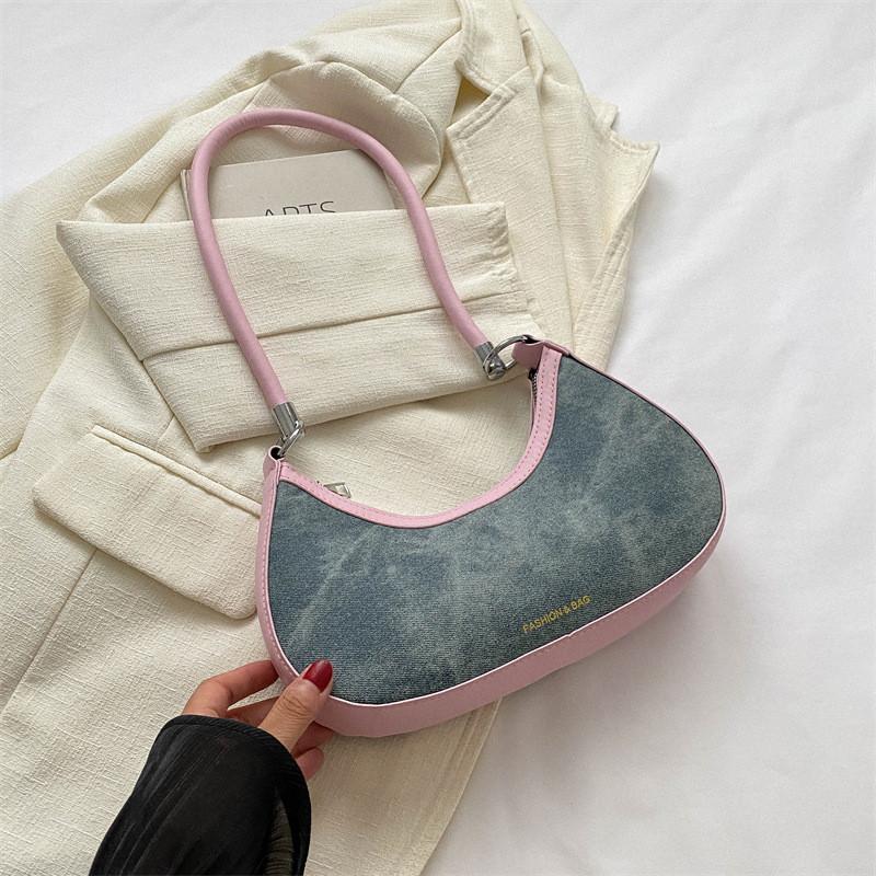 Stylish Cowhide Fabric Underarm Bag For Women In Trendy Black White Pink And Blue Colors