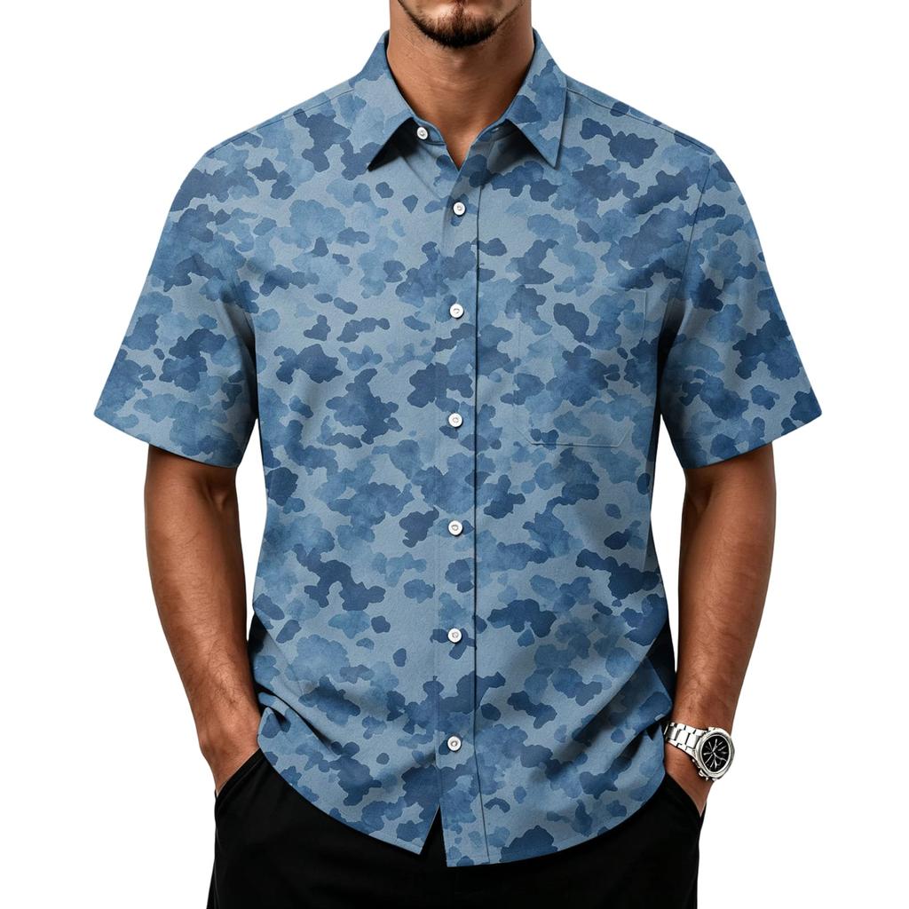 Men's Casual Short Sleeve Button Down Shirt Lightweight Breathable Fabric Classic Fit with Front Pocket Camouflage Print