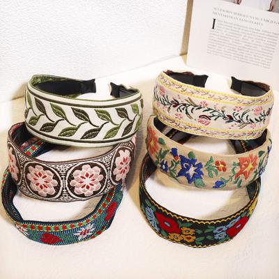 New Bohemian Style Embroidery Headbands Ethnic Wide-brimmed Hair Hoop Leaf Flower Pattern Hair Accessories Headwear for Girls