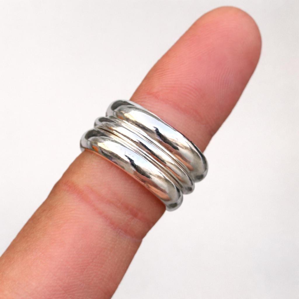 Set di Anelli a Cupola in Argento Sterling 925, Anelli Minimalisti Impilabili, Anelli a Fascia Lisci e Massicci Fatti a Mano