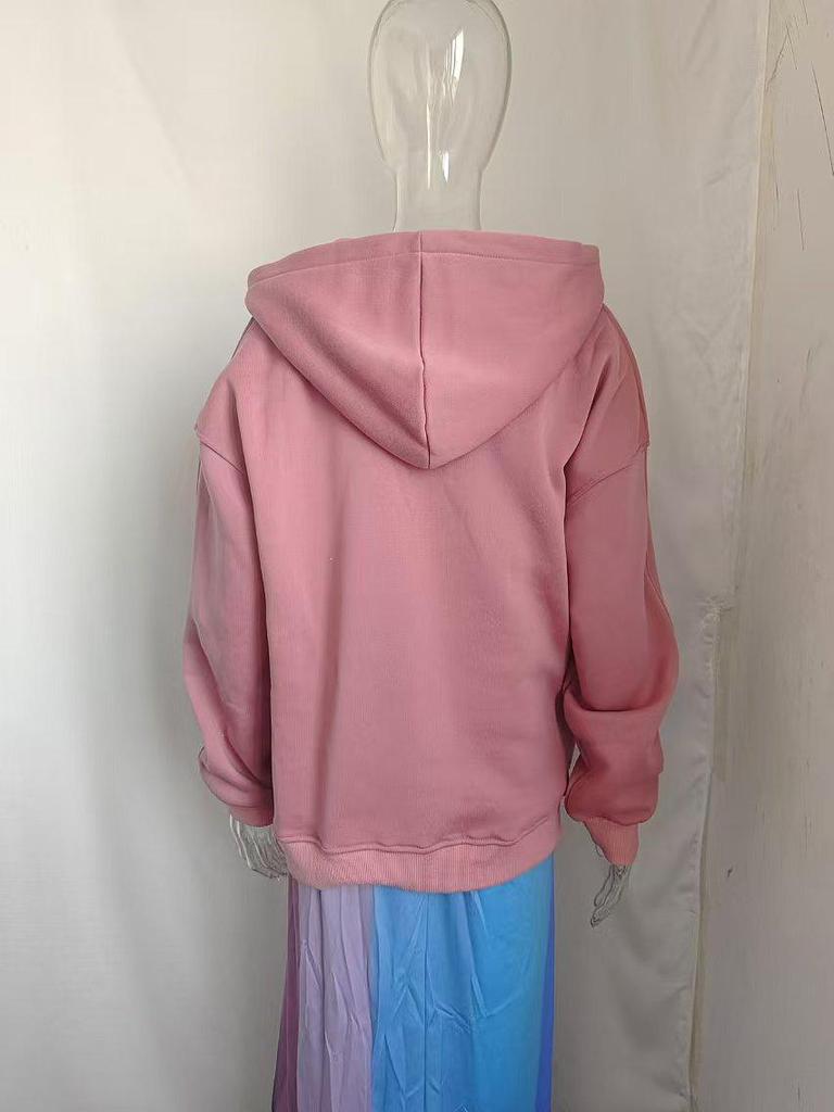 2024 Autumn/Winter Women's Solid Color Hooded Sweatshirt - European & American Style, Long Sleeve, Loose Fit Hoodie