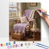 Digital painting kit oil painting cozy armchair with lavender flowers and rustic interior handmade DIY home decoration painting