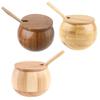 Seasoning Box with Spoon Lid Kitchen Tool Seasoning Accessories Wood Material