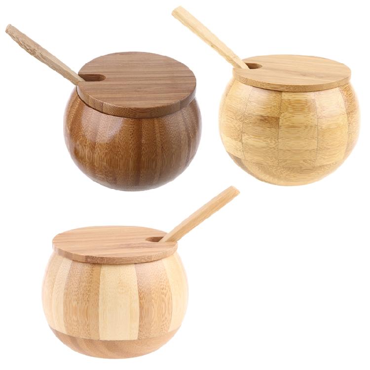 Seasoning Box with Spoon Lid Kitchen Tool Seasoning Accessories Wood Material