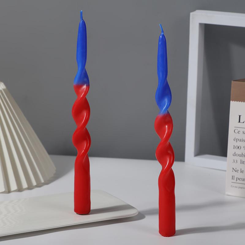 Handmade Spiral Twisted Long Stick Candle Two-Tone Gradient Macaron Paraffin Smokeless Taper Candle Minimalist European Tabletop  Decoration