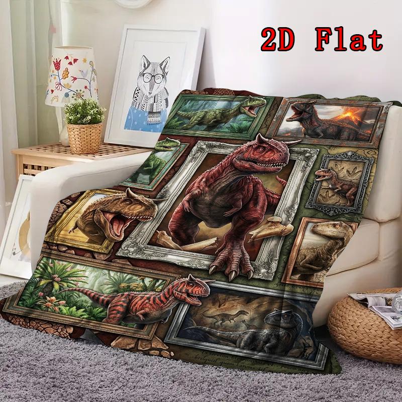Dinosaur Collection 2D Flat Pattern Flannel Blanket, High quality All Seasons, Home Decor, Warmth and Comfort, Perfect for Christmas Gifts.