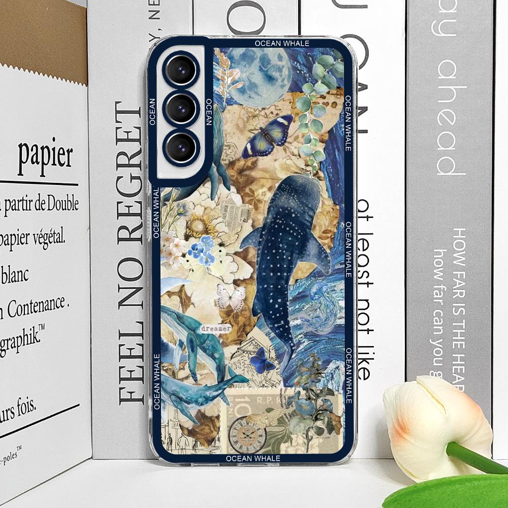 Ocean Whale Shark Swimming Phone Case for Samsung Galaxy S25 S24 S21 FE S22 Plus S23 Ultra 5G Soft Clear Covers Aesthetic Fundas