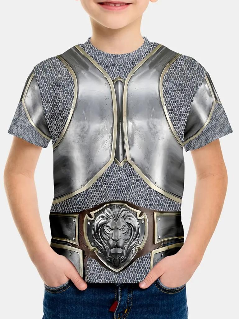 Krieger Rüstung Jungen Kleidung 3D Druck Kinder T-Shirt Sommer Rundhals Kurzarm Oberteil Lässiges T-Shirt Locker Streetwear Kinderkleidung