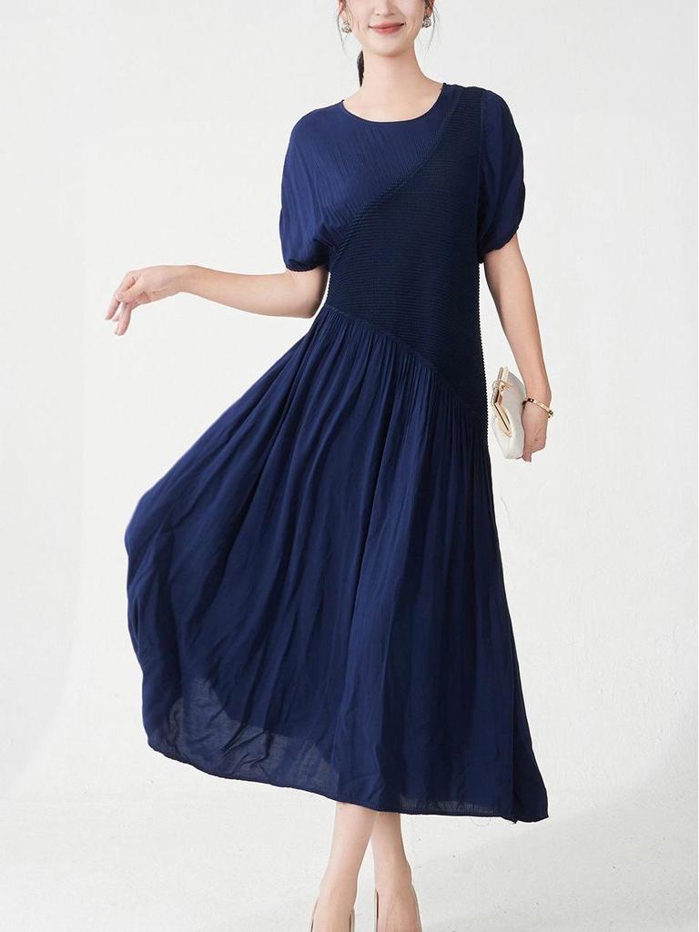 Elegant Summer Pleated Dress - Women's Mid-Length, High-End Design