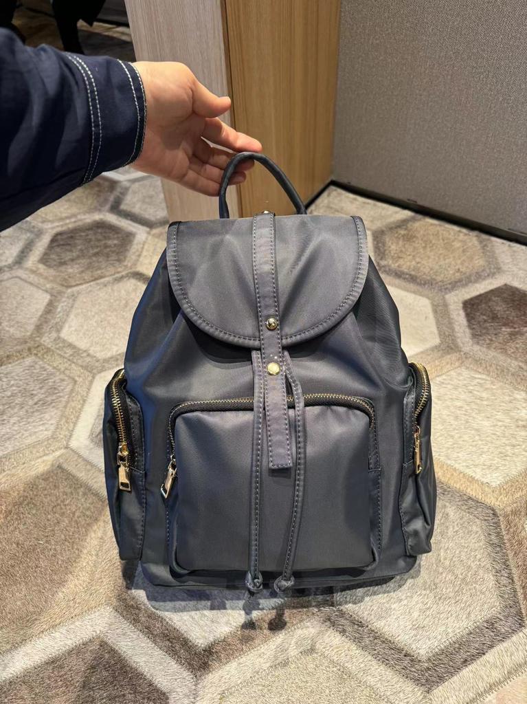 Fashionable drawstring nylon backpack for women large flip top student Rucksack college student Schoolbag Travel Bagpack Black
