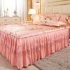 Pink Flowers Lace Bed Skirt Set Summer Ice Silk Smooth Comfortable Bedspread with Pillowcases Luxury Queen King Size Bedding Set