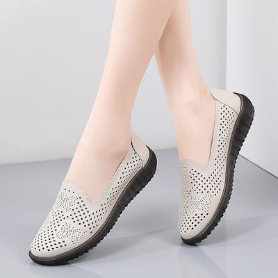 Sommer hohle Damenschuhe flache einzelne Schuhe Damen Mutterschuhe atmungsaktives Loch weiche Sohle weiche Oberfläche Fuß lässige Damenschuhe