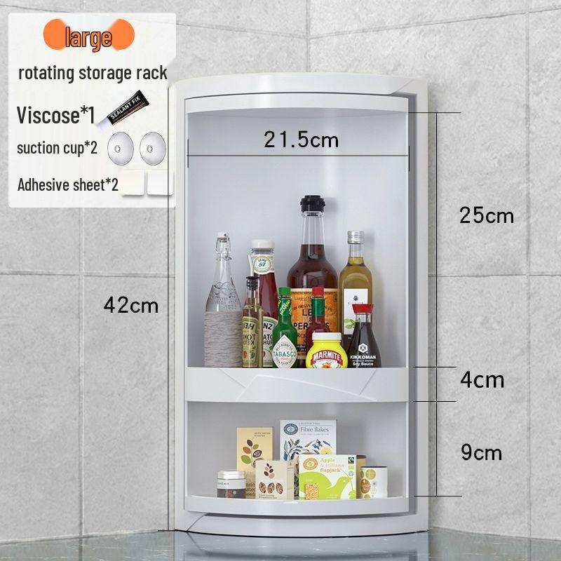 Triangle Kitchen Spice Rack: Wall-Mounted, Rotating Storage Shelf with Large Capacity and Punch-Free Corner Organizer