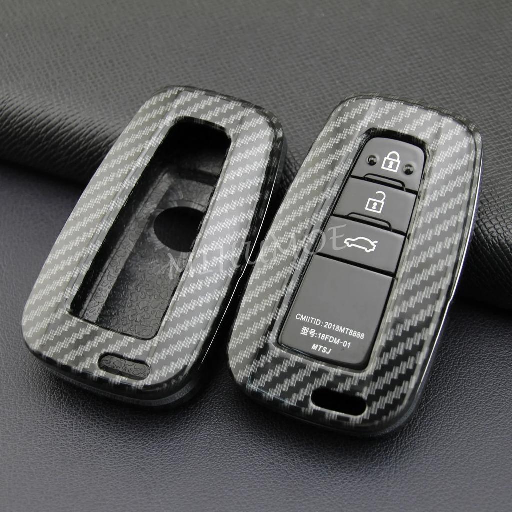 For Toyota Car Key Case Cover Fob Chain Ring Shell Camry RAV4 Avalon Corolla C-HR Prius 86 GT86 Highlander Mirai Carbon Fiber