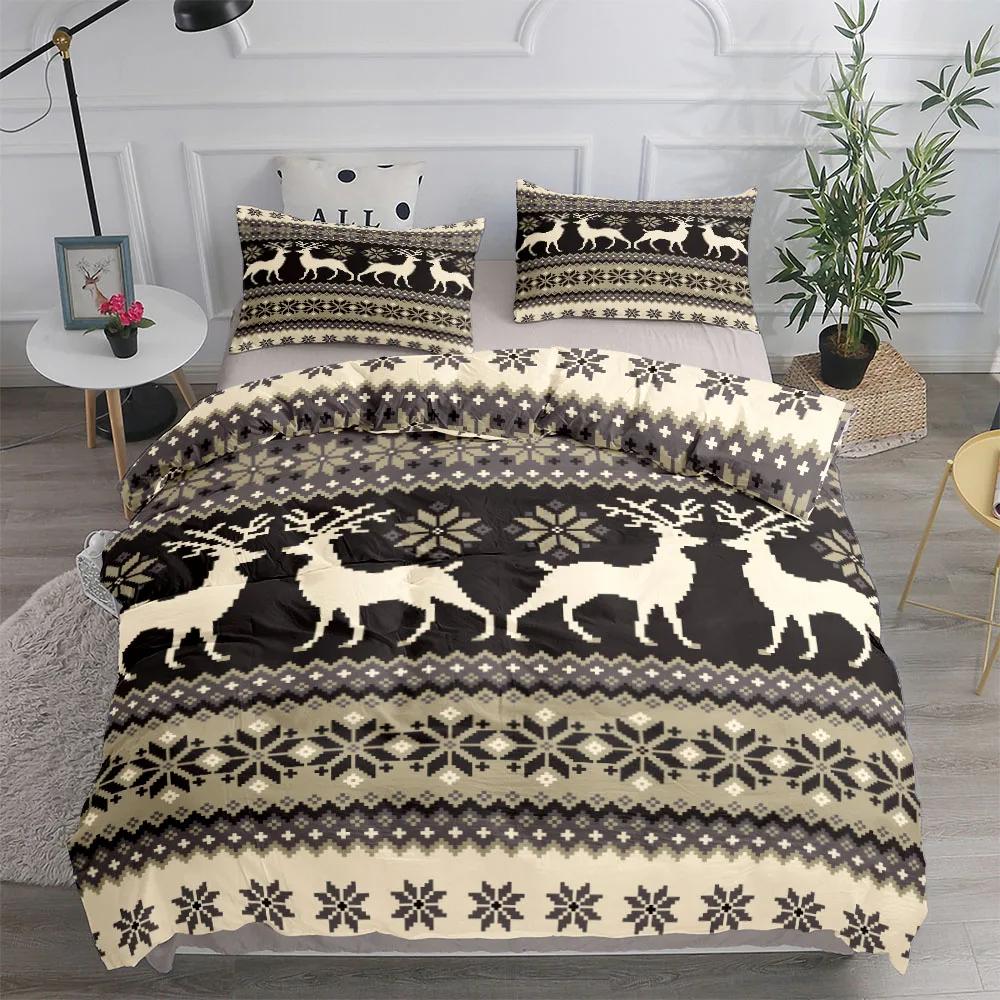 Vintage Forest Stag Plaid Duvet Cover Set King Queen Double Full Twin Single Size Bed Linen Set