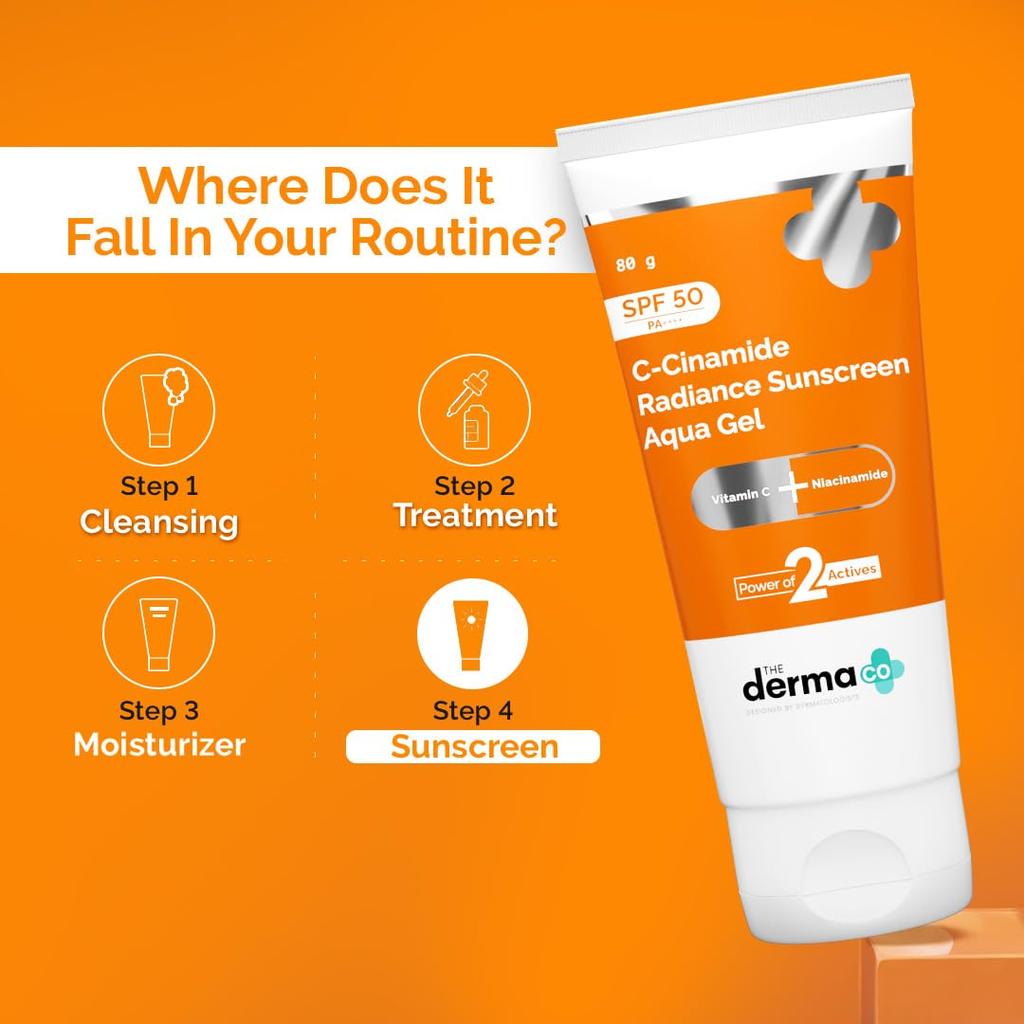 The Derma Co C-Cinamide Sunscreen Aqua Gel SPF 50 PA++++ Vitamin C Niacinamide 80ml Pack of 1 Lightweight Gel