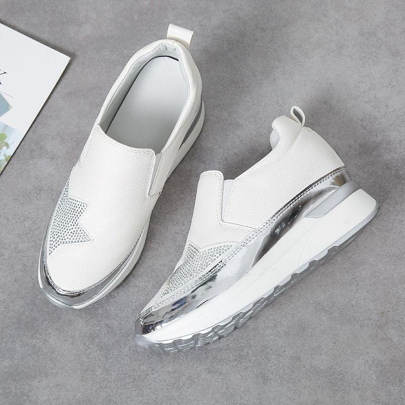 

Женские повседневные туфли со стразами большого размера, лоферы на танкетке с низким вырезом, удобные, легкие, на все случаи жизни EU34/CN35 белый