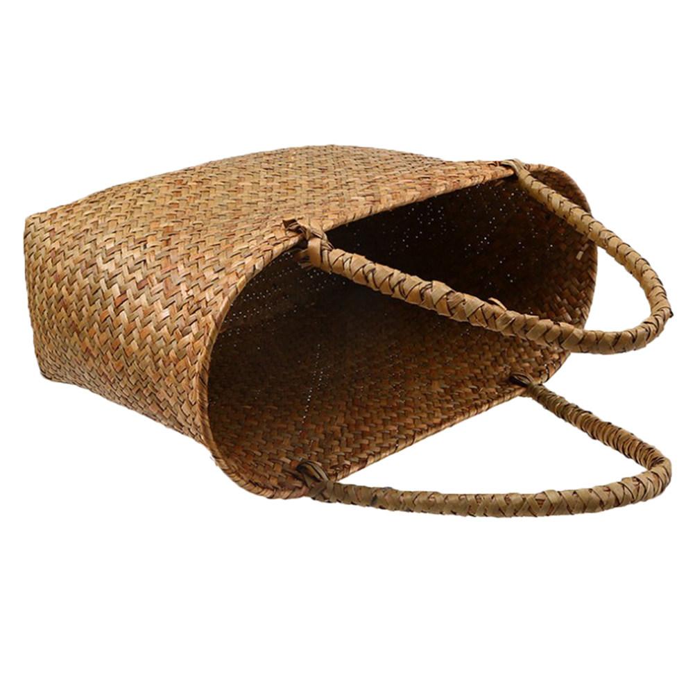 

Handmade Woven Flower Basket S Size Sturdy Seagrass Storage Basket for Plant Pot Cover Laundry Picnic Market Bag коричневый