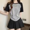 Plus Size Summer Crew Neck Print Drawstring Short Sleeve Slimming T-Shirt for Women