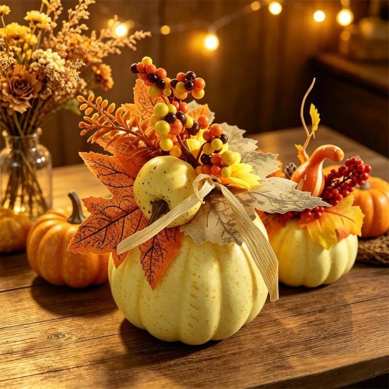 Simulation Halloween Pumpkin Flower Arrangement Foam Fruit Maple Leaf Conifer Seed White Pumpkin Halloween Decor Shooting Props