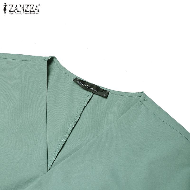 ZANZEA Women Casual V-Neck Loose Summer Short Sleeve Blouse