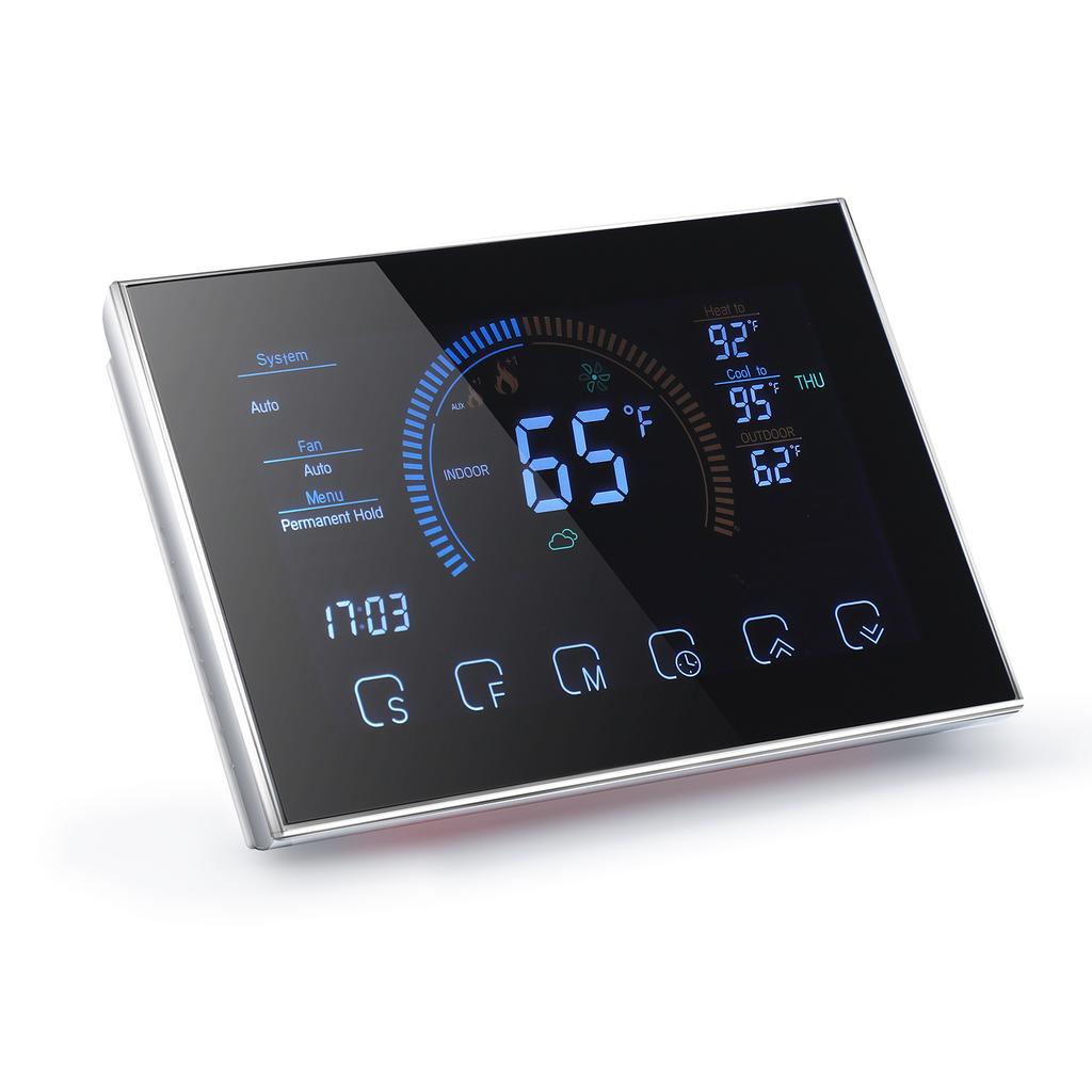 Smart Värmepump Rumstermostat Temperaturregulator 4,8 tum Färg-LCD-skärm Programmerbar Pekkontroll/ Mobilapp/ Röst