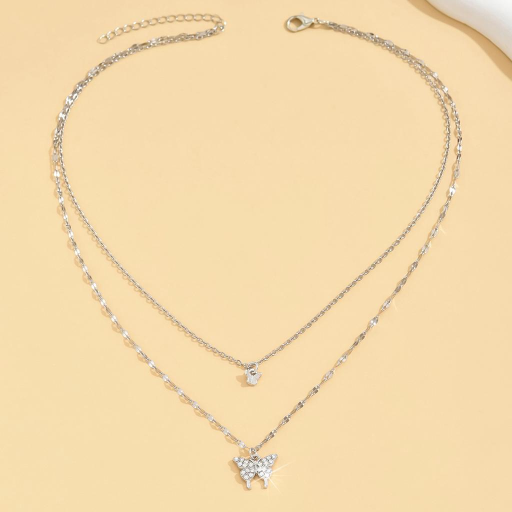 1 Women's Lats Sparkling Double Layer Butterfly Necklace Exquisite Double Layer Collar Chain Jewelry Banquet Party Holiday Gift