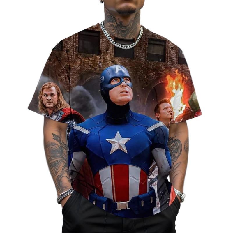 2026 Summer Disney New Men's Fashion Loose Avengers Printed Round Neck Short Sleeve T-shirt Casual Daily Top