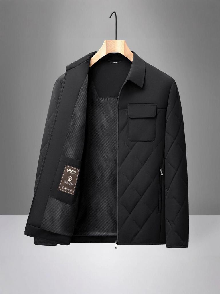 Men's Autumn/Winter Cotton Lapel Jacket - Casual, Warm, Loose Fit for Middle-Aged & Elderly