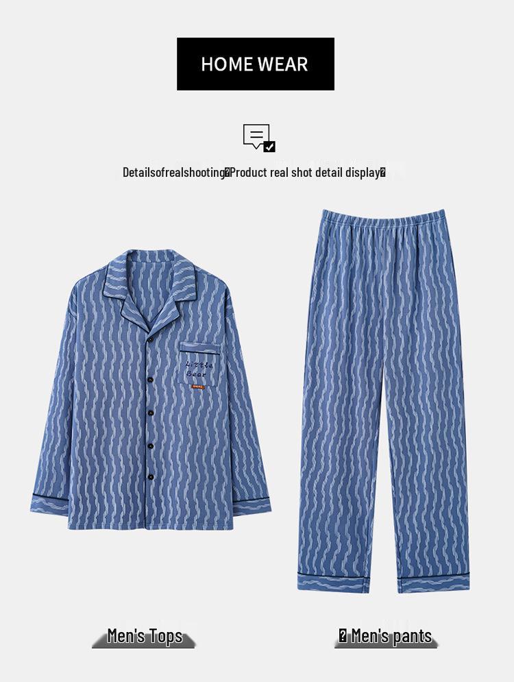 Men's 100% Cotton Striped Long Sleeve Pajamas - Trendy Korean Style for Spring