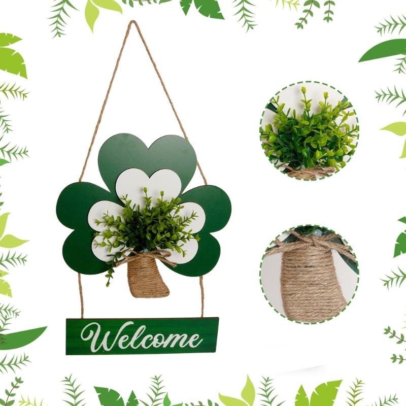 User Friendly Wood Shamrock Shape Welcome Plaque for . Patrick's Day Festival Decors with Easy Installation At Your Entrance
