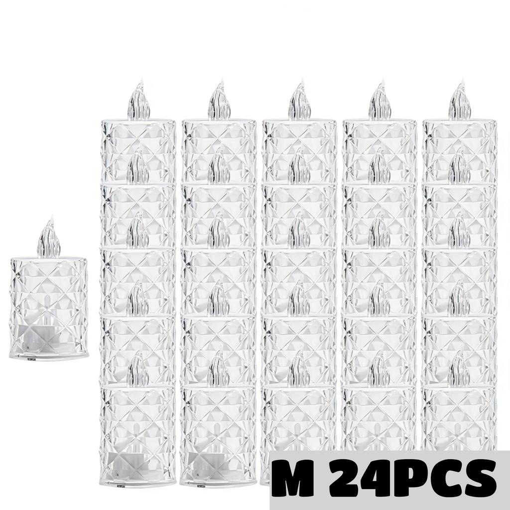 24PCS LED Flameless Candles Crystal Electronic Night Lamp for Date Party Valentine's Day Bedroom Wedding Christmas Decorations