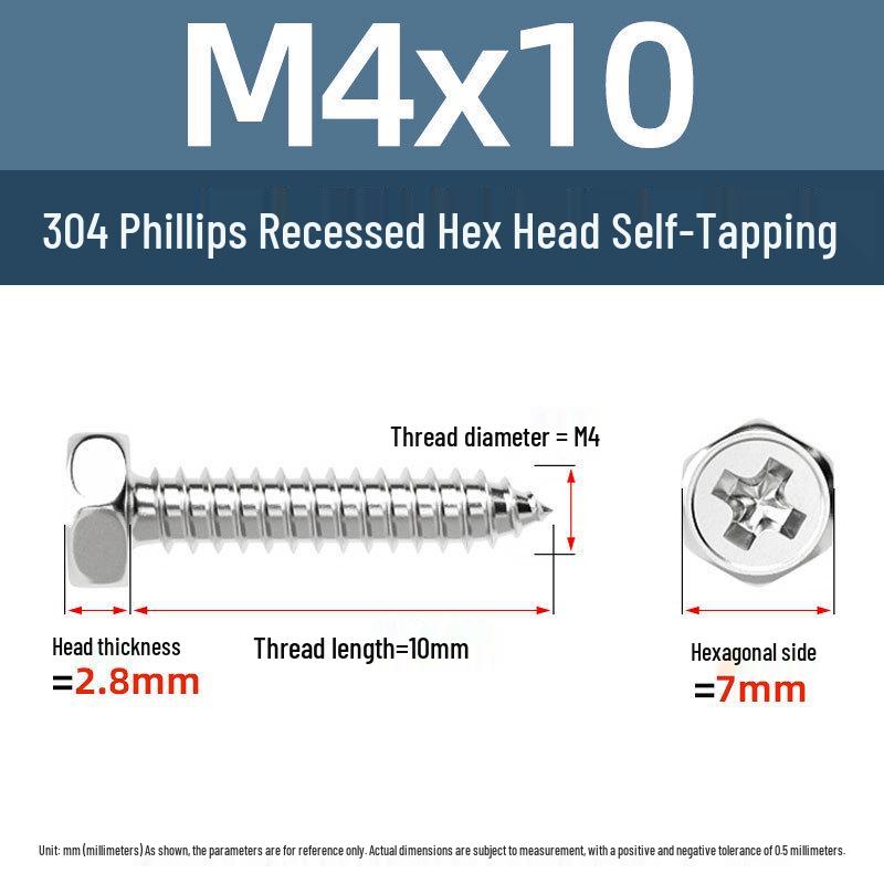 Yigu 304 Stainless Steel Phillips Recessed Hex and Slotted Self-Tapping Screws for Wood, M3-M8