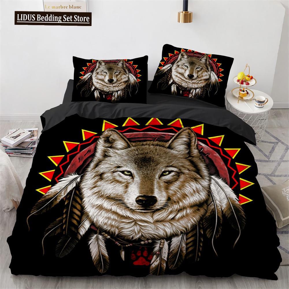 Wolf Duvet Cover Set Black White Wolf Yin And Yang Pattern Wild Animals Comforter Cover King Queen Size For Kid Boys Bedding Set