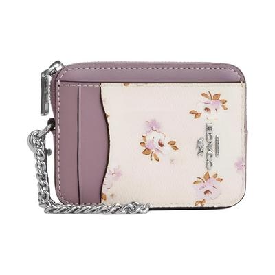 Floral Print Leather Card Holder Women Accessories Silver Pink Multicolor CAU43-SVCAH